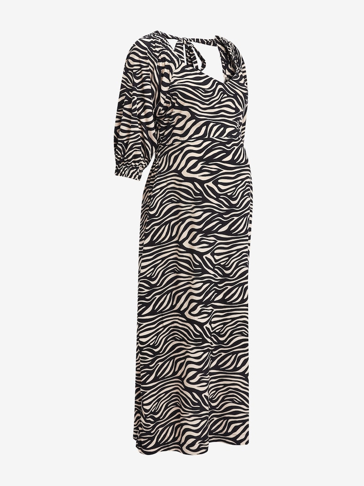 Zebra Print Maternity Tie Back Midi Dress - Image 6 of 7