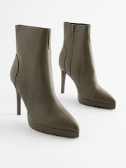 Khaki Green Forever Comfort® Point Toe Heeled Platform Boots - Image 1 of 5
