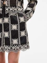 VILA Black Embroidered Pointelle Pattern High Waisted Shorts - Image 3 of 4