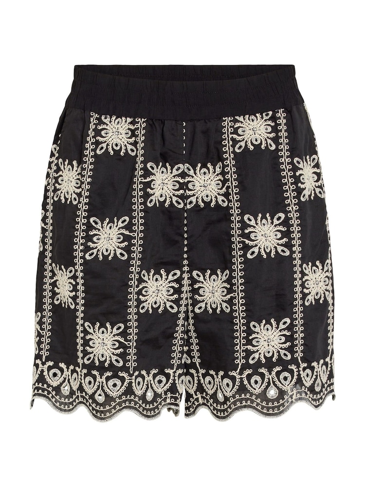 VILA Black Embroidered Pointelle Pattern High Waisted Shorts - Image 4 of 4