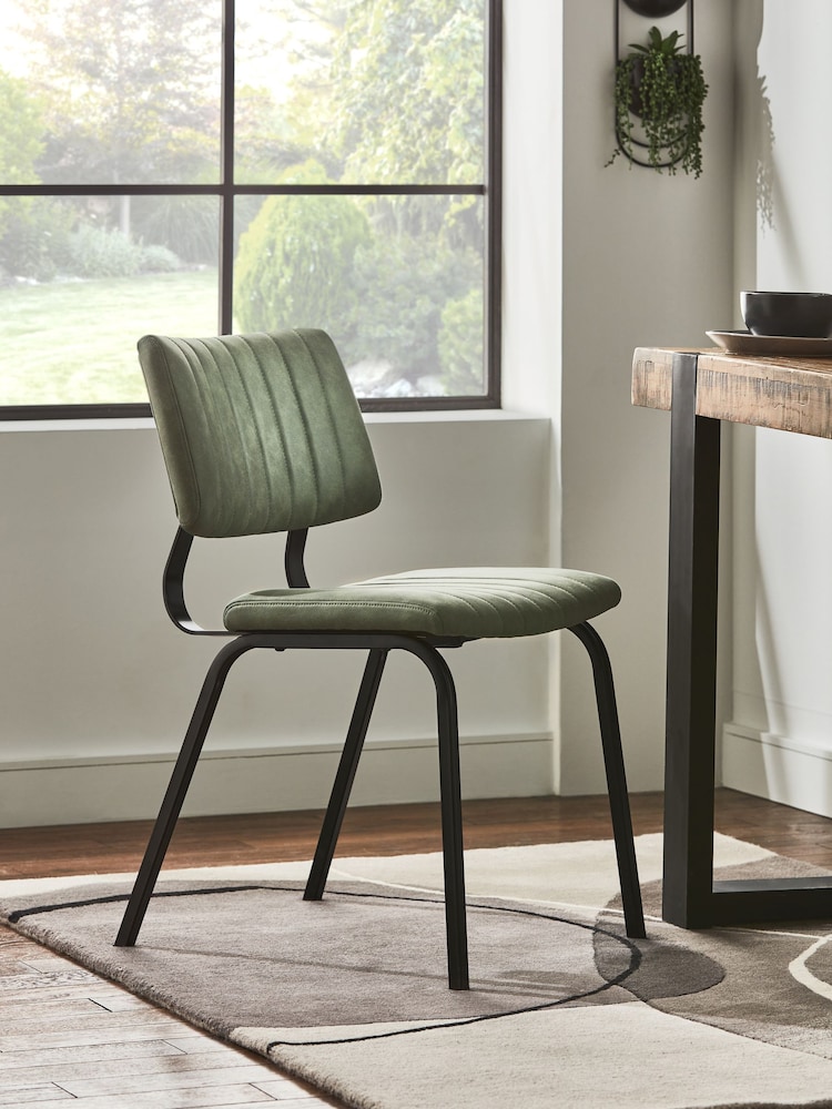 Set of 2 Arona Faux Leather Khaki Green Aiden Black Leg Dining Chairs - Image 1 of 10