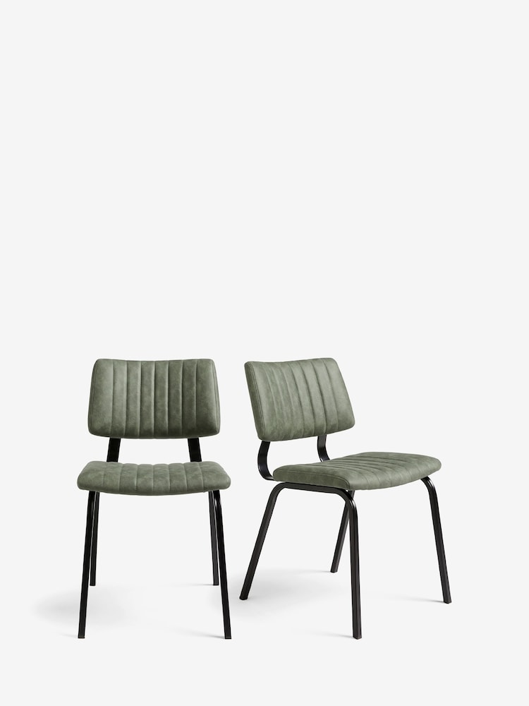Set of 2 Arona Faux Leather Khaki Green Aiden Black Leg Dining Chairs - Image 2 of 10