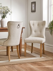 Set of 2 Tweedy Plain Light Natural Blair Light Wood Leg Button Dining Chairs - Image 1 of 9