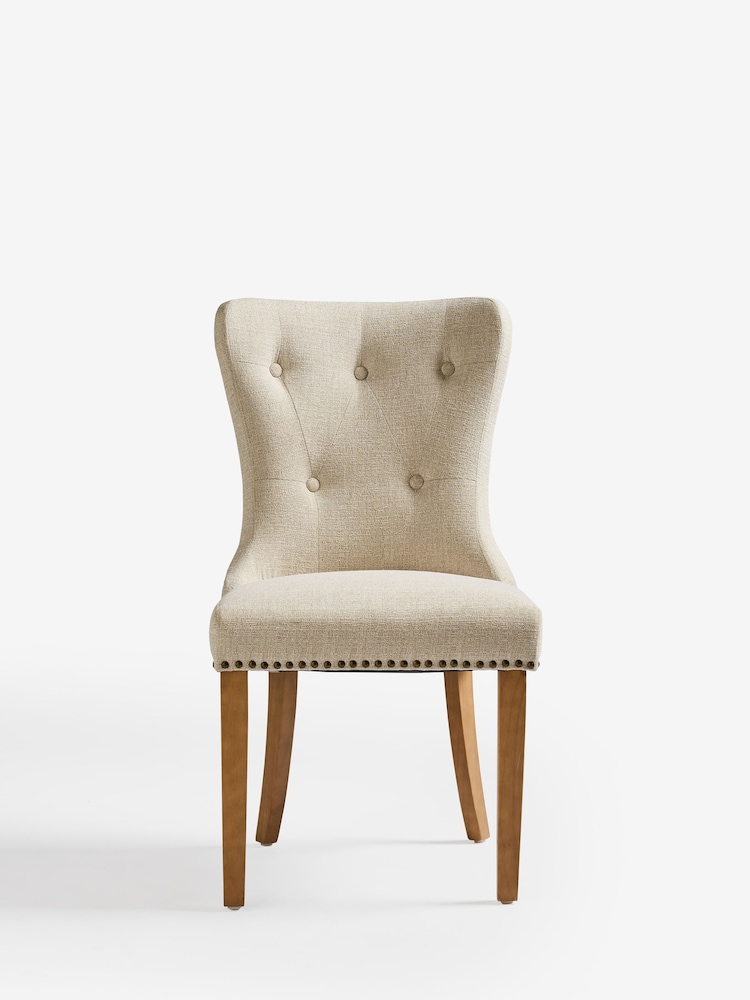 Set of 2 Tweedy Plain Light Natural Blair Light Wood Leg Button Dining Chairs - Image 2 of 9
