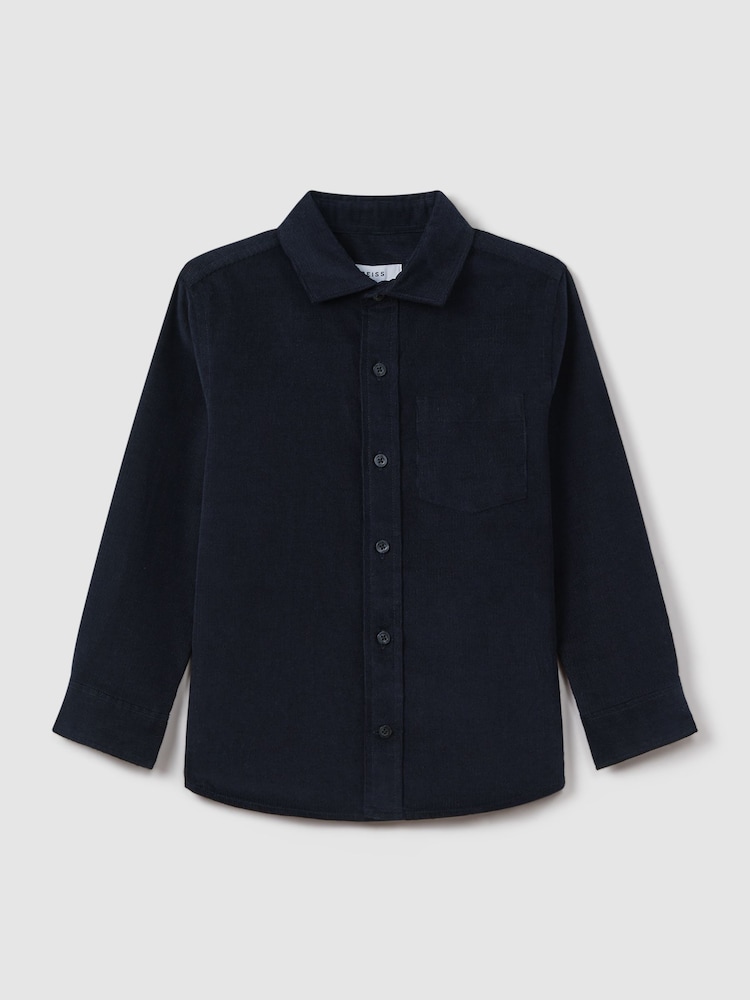 Reiss Navy Albion 3-9 yrs Corduroy Cutaway Collar Shirt - Image 2 of 6