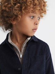Reiss Navy Albion 3-9 yrs Corduroy Cutaway Collar Shirt - Image 4 of 6