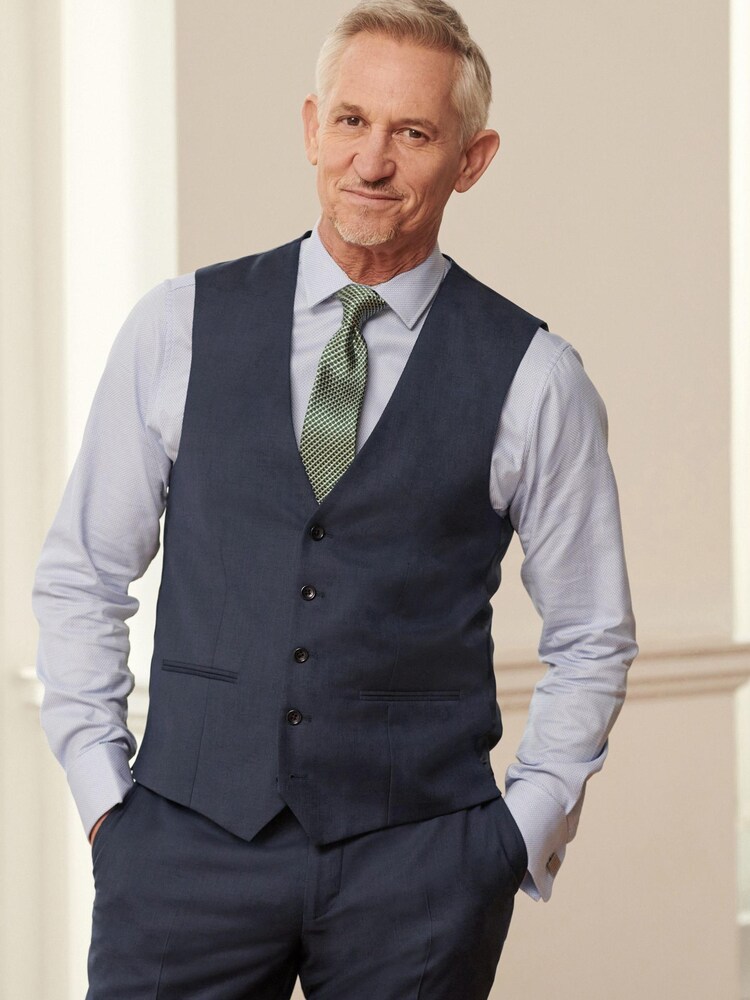 Navy Blue Signature Cerruti 100% Wool Sharkskin Suit Waistcoat - Image 1 of 10