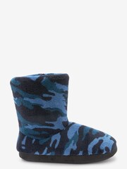 Navy Blue Camo Warm Lined Slipper Boots - Image 1 of 4