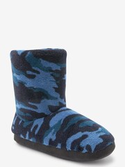 Navy Blue Camo Warm Lined Slipper Boots - Image 2 of 4
