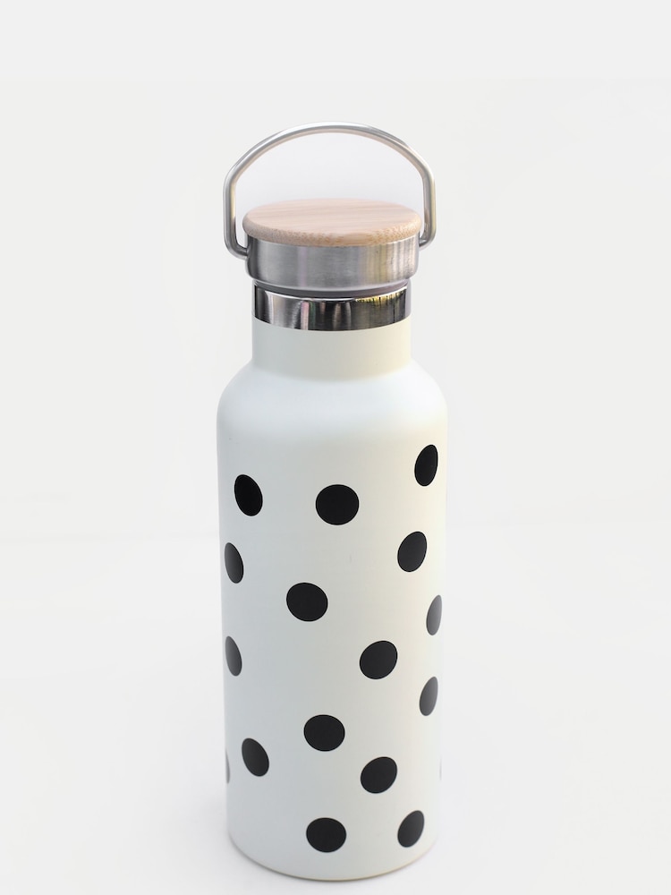 Caroline Gardner Cream Scattered Spot Metal Water Bottle With Handle - Image 1 of 1