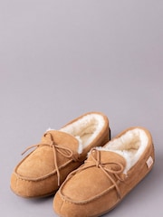 Lakeland Leather Tan Brown Mens Sheepskin Moccasin Slippers - Image 1 of 4
