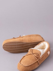 Lakeland Leather Tan Brown Mens Sheepskin Moccasin Slippers - Image 2 of 4