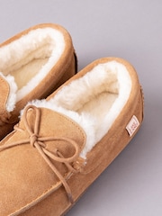 Lakeland Leather Tan Brown Mens Sheepskin Moccasin Slippers - Image 3 of 4