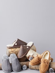 Lakeland Leather Tan Brown Mens Sheepskin Moccasin Slippers - Image 4 of 4