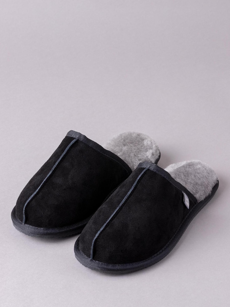 Lakeland Leather Black Mens Sheepskin Slider Slippers - Image 1 of 3
