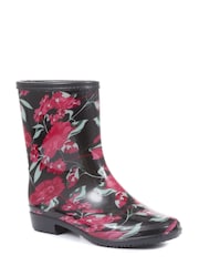 Pavers Ladies Black Floral Print Wellies Ankle Boots - Image 2 of 6