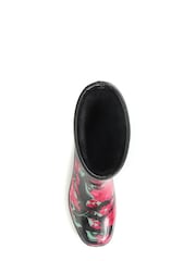 Pavers Ladies Black Floral Print Wellies Ankle Boots - Image 3 of 6