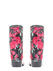 Pavers Ladies Black Floral Print Wellies Ankle Boots - Image 5 of 6