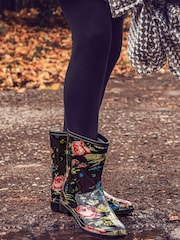 Pavers Ladies Black Floral Print Wellies Ankle Boots - Image 6 of 6