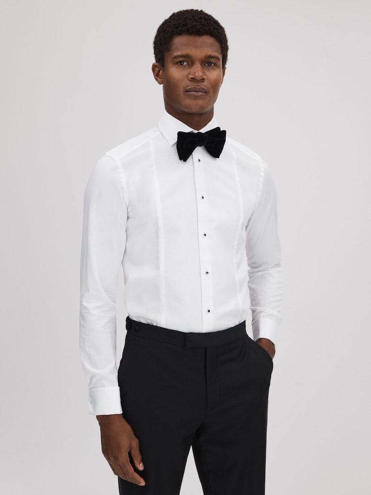 Reiss White Marcel - Double Cuff Slim Fit Double Cuff Tuxedo Shirt - Image 1 of 7
