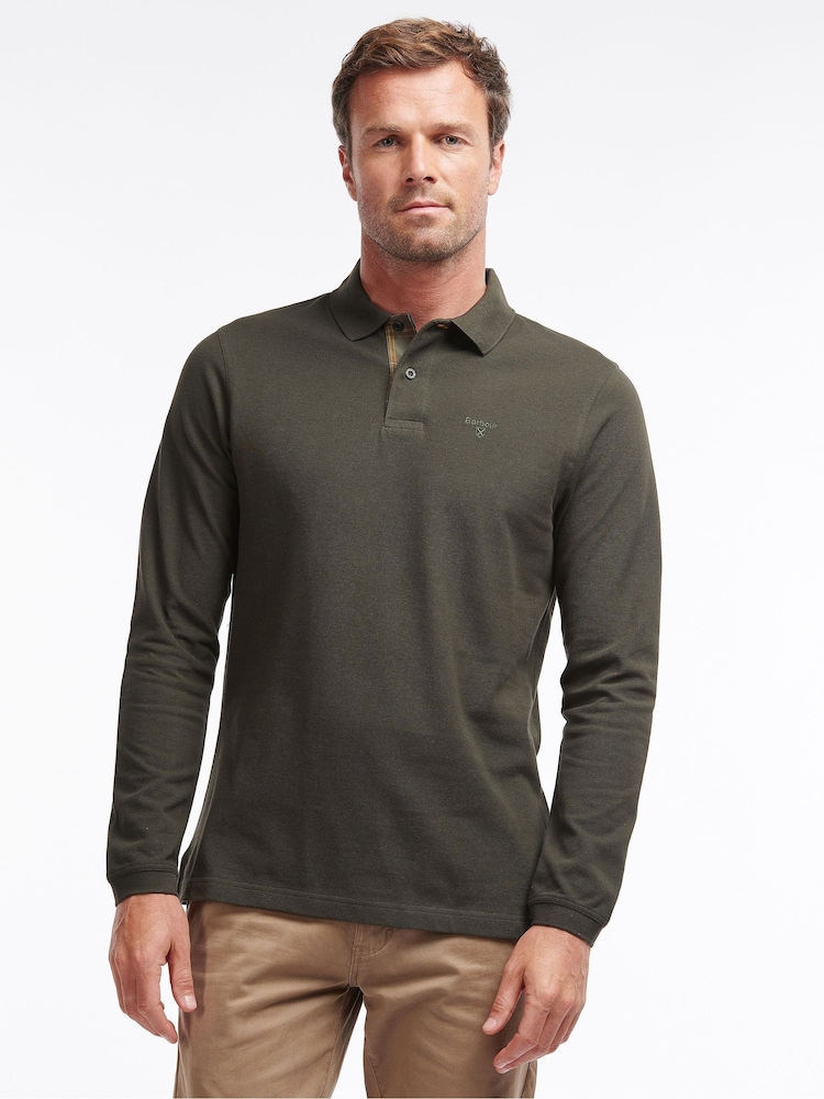 Groen - Barbour® 100% katoenen onmisbaar sport-poloshirt met lange mouwen - Image 1 of 8