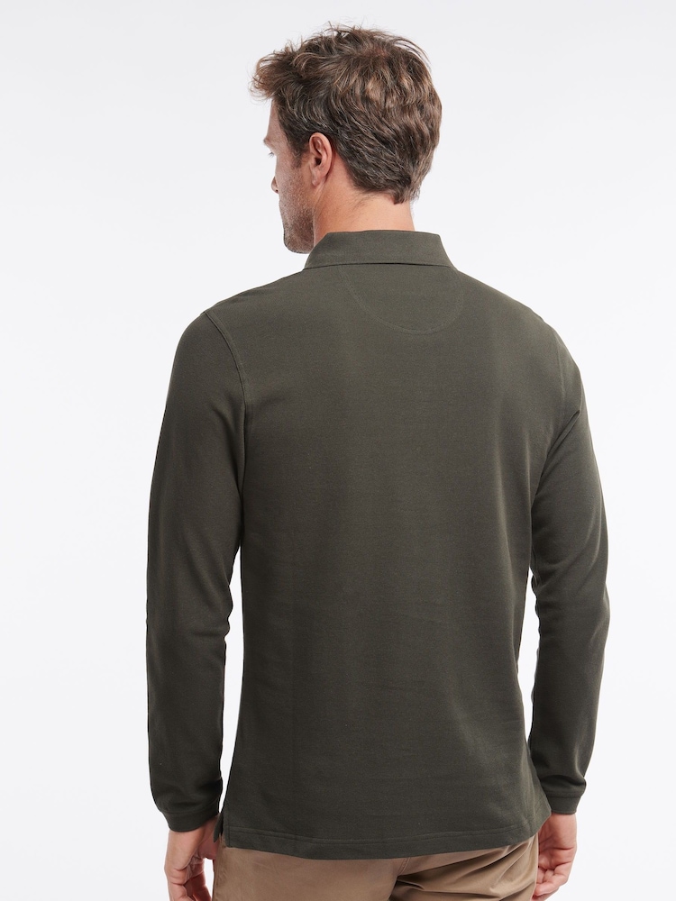 Groen - Barbour® 100% katoenen onmisbaar sport-poloshirt met lange mouwen - Image 3 of 8