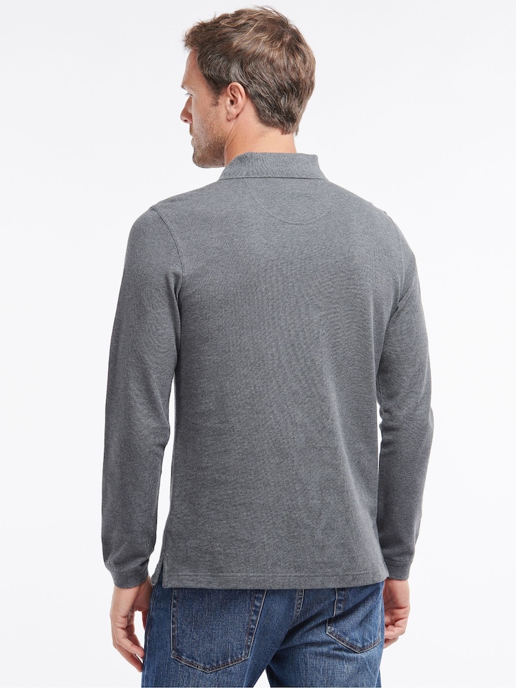 Barbour® Charcoal Grey 100% Cotton Essential Long Sleeve Sports Polo Shirt - Image 3 of 8