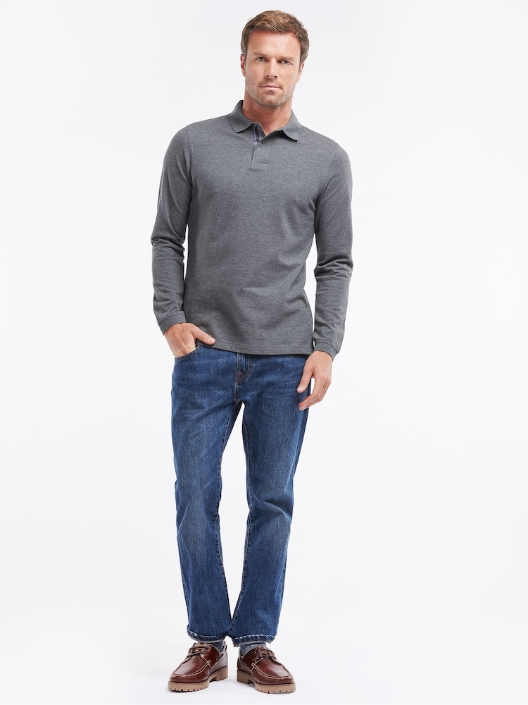 Barbour® Charcoal Grey 100% Cotton Essential Long Sleeve Sports Polo Shirt - Image 4 of 8
