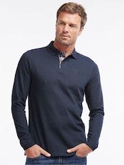 Marineblauw - Barbour® 100% katoenen onmisbaar sport-poloshirt met lange mouwen - Image 1 of 8