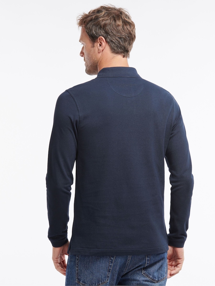 Marineblauw - Barbour® 100% katoenen onmisbaar sport-poloshirt met lange mouwen - Image 3 of 8