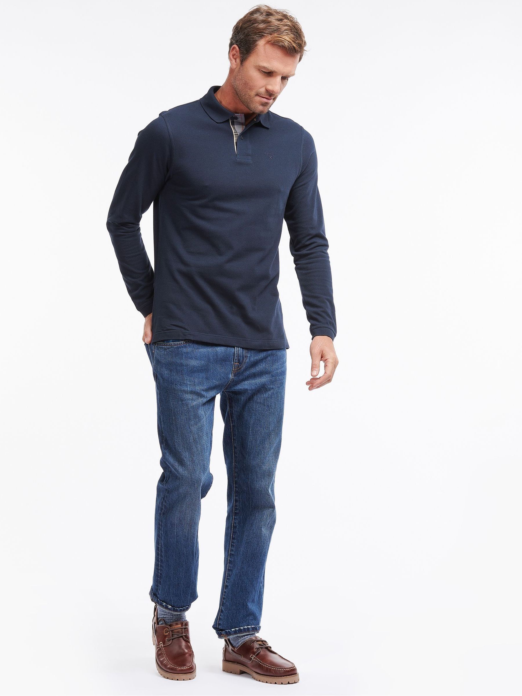 Buy Barbour Navy 100 Cotton Essential Long Sleeve Sports Polo Shirt from Next United Arab Emirates