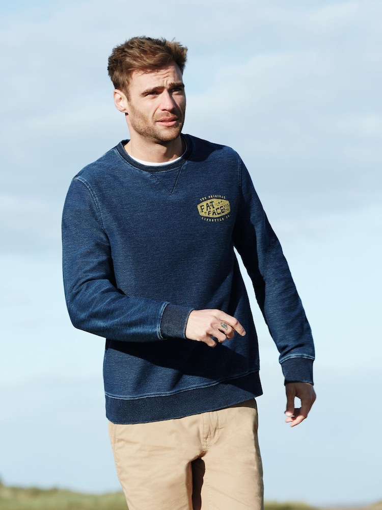 FatFace Mens Blue Emsworth Graphic Crew Sweat Top - Image 1 of 7