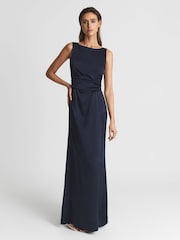 Reiss Navy Mia Drape Front Maxi Dress - Image 1 of 6