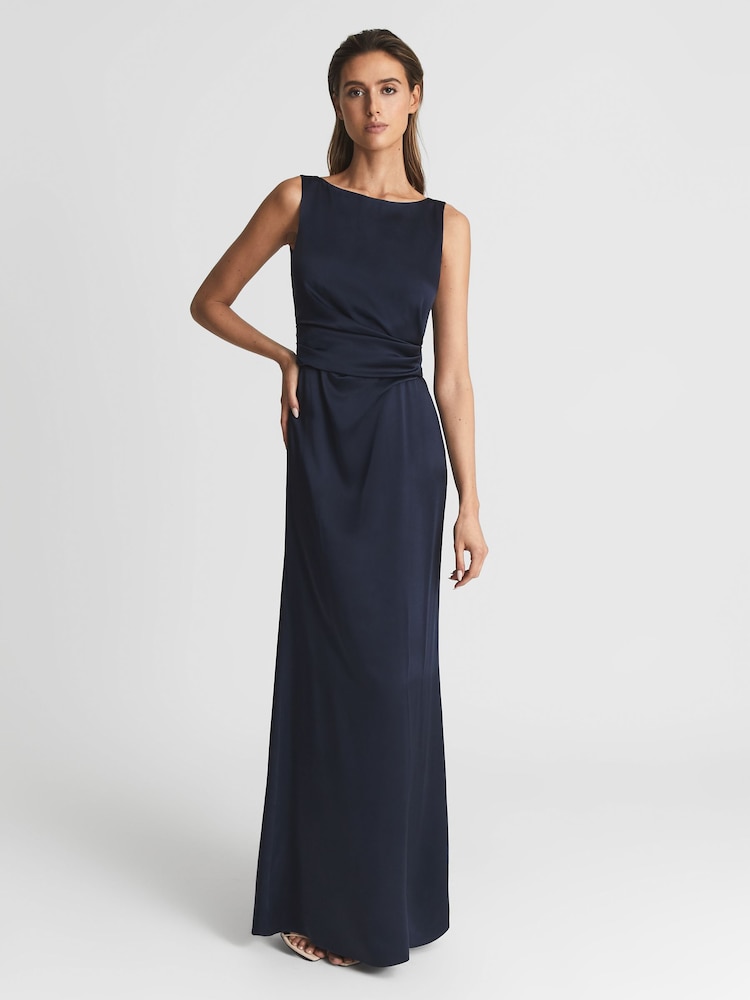 Reiss Navy Mia Drape Front Maxi Dress - Image 1 of 6