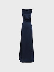 Reiss Navy Mia Drape Front Maxi Dress - Image 2 of 6