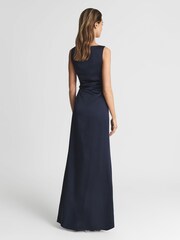 Reiss Navy Mia Drape Front Maxi Dress - Image 5 of 6