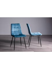 Bentley Designs Set of 2 Petrol Blue Mondrian Velvet Fabric Chairs - Image 1 of 4