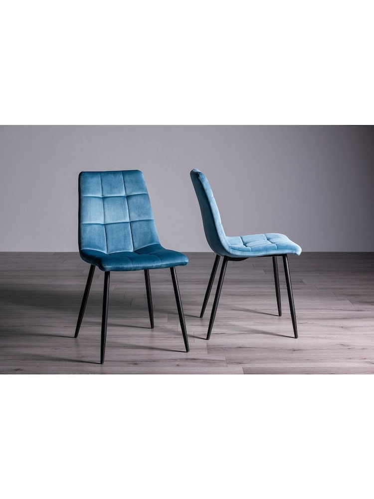 Bentley Designs Set of 2 Petrol Blue Mondrian Velvet Fabric Chairs - Image 1 of 4