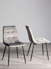 Bentley Designs Set of 2 Grey Mondrian Velvet Fabric Chairs - Image 1 of 4