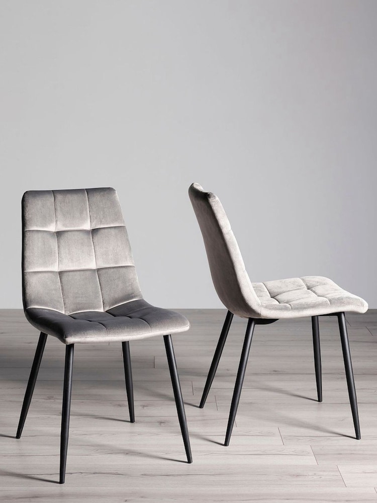 Bentley Designs Set of 2 Grey Mondrian Velvet Fabric Chairs - Image 1 of 4