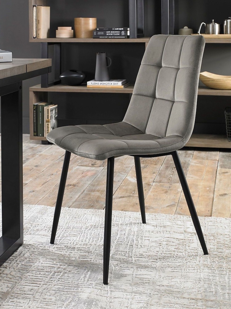 Bentley Designs Set of 2 Grey Mondrian Velvet Fabric Chairs - Image 2 of 4
