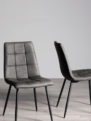 Bentley Designs Set of 2 Dark Grey Mondrian Faux Leather Chairs - Image 1 of 4
