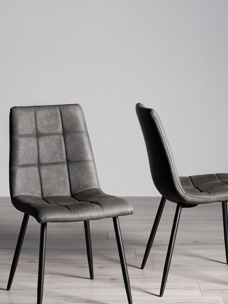 Bentley Designs Set of 2 Dark Grey Mondrian Faux Leather Chairs - Image 1 of 4