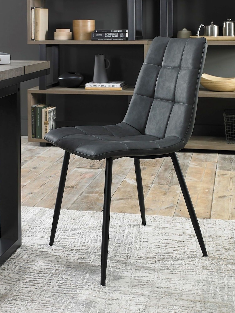 Bentley Designs Set of 2 Dark Grey Mondrian Faux Leather Chairs - Image 2 of 4
