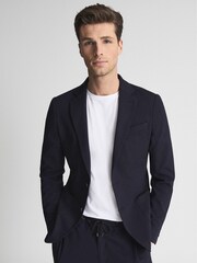 Reiss Navy Flexo Slim Fit Jersey-Stretch Blazer - Image 3 of 6