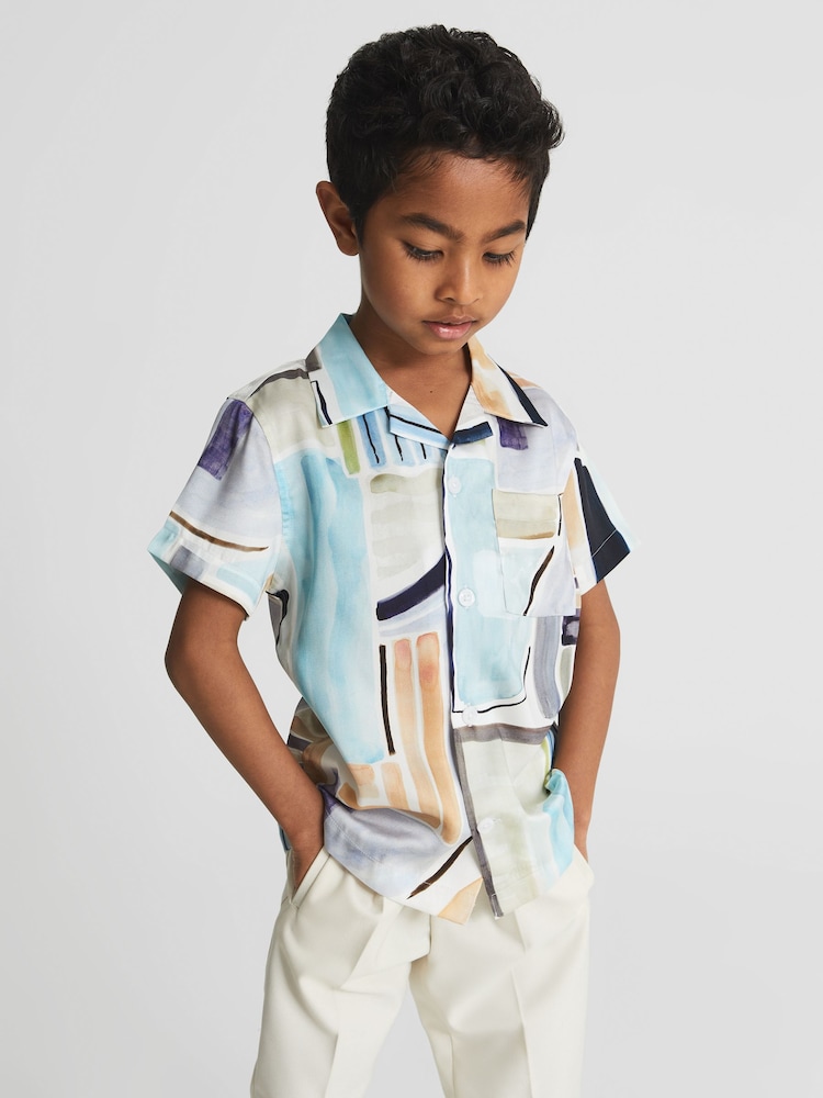 Reiss Multi Lexi Junior Cuban Collar Painted Print Shirt - Image 1 of 8
