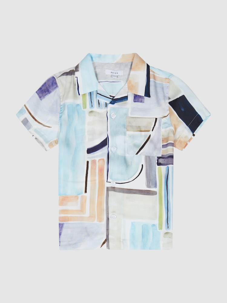 Reiss Multi Lexi Junior Cuban Collar Painted Print Shirt - Image 2 of 8