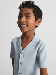 Reiss Soft Blue Chico Junior Cuban Collar Stretch Shirt - Image 1 of 6