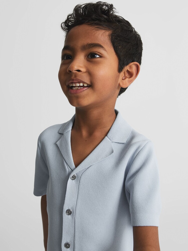 Reiss Soft Blue Chico Junior Cuban Collar Stretch Shirt - Image 1 of 6