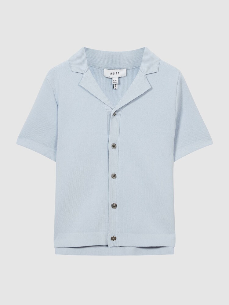 Reiss Soft Blue Chico Junior Cuban Collar Stretch Shirt - Image 2 of 6